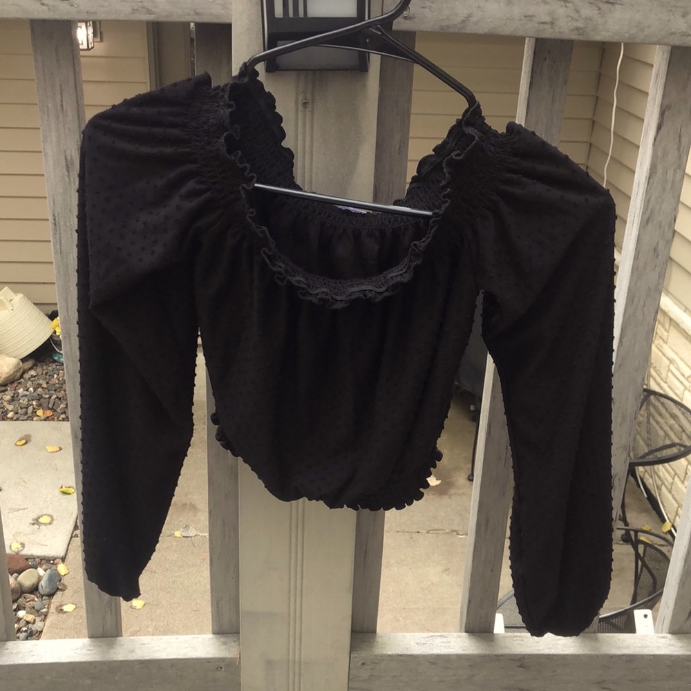 Cute black off shoulder semi crop top